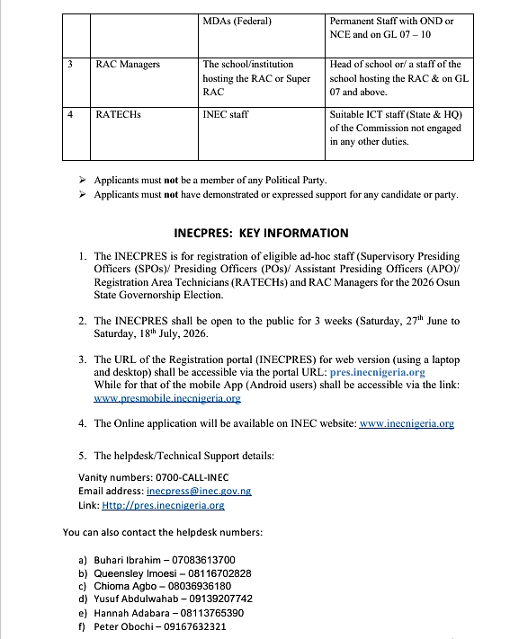 INECPRES Eligibility Part 2