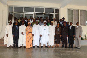 INEC Chairman, Prof. Attahiru M. Jega (Middle), Chairman of the TCCD, Engr. Dr. Nuru Yakubu, OON (5th from left), some National Commissioners, some RECs who are members of the Committee and other members of TCCD.