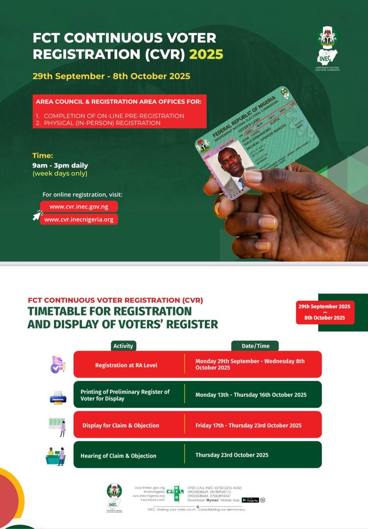 VOTER REGISTRATION AT WARD LEVEL BEGINS IN THE FEDERAL CAPITAL TERRITORY(FCT)